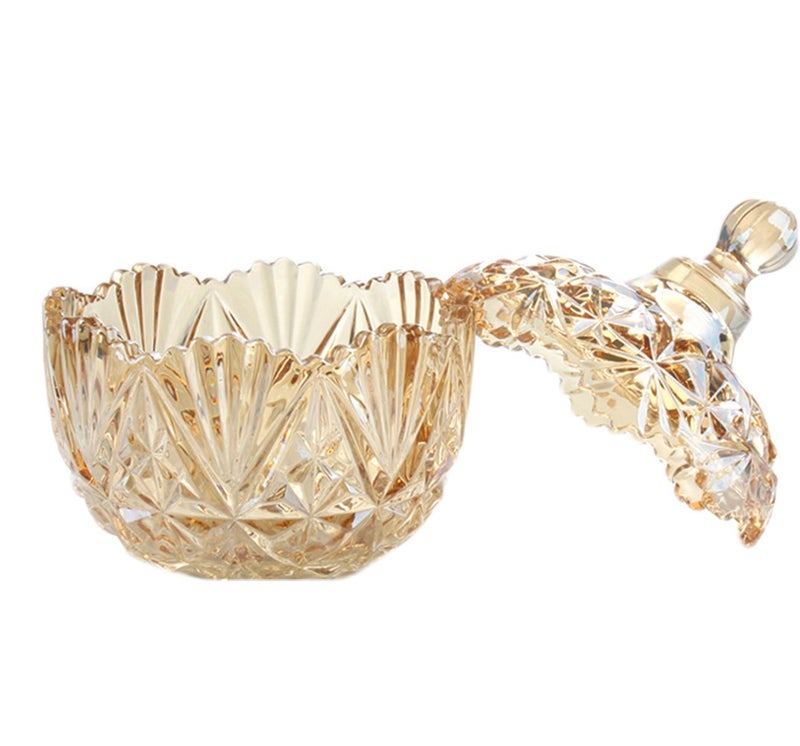 SOCOSY Royal Embossed Glass Candy Jar with Lid Jewelry Box Wedding Candy Buffet Kitchen Storage